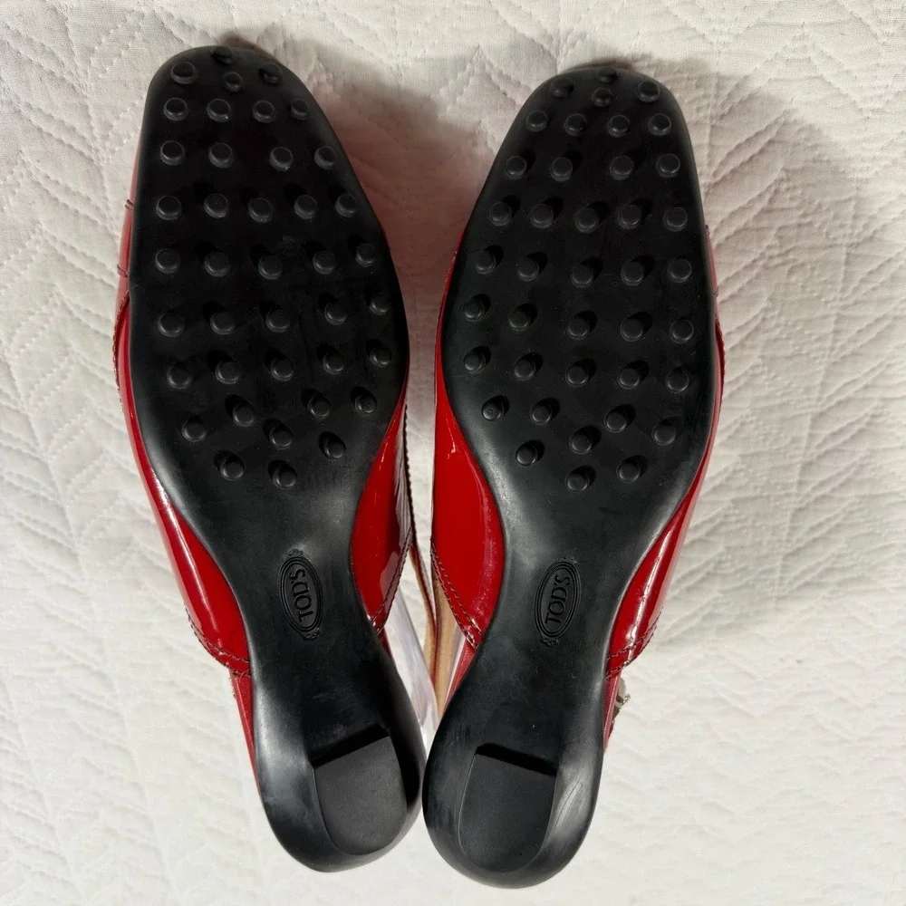 Tods Red‎ Patent Leather Slingback Loafer Flats Women 7.5 (EU 38) Italy Designer